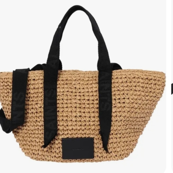 All Saints tote, raffia bag, mini, micro, summer tote, tan, almond - Picture 3 of 9